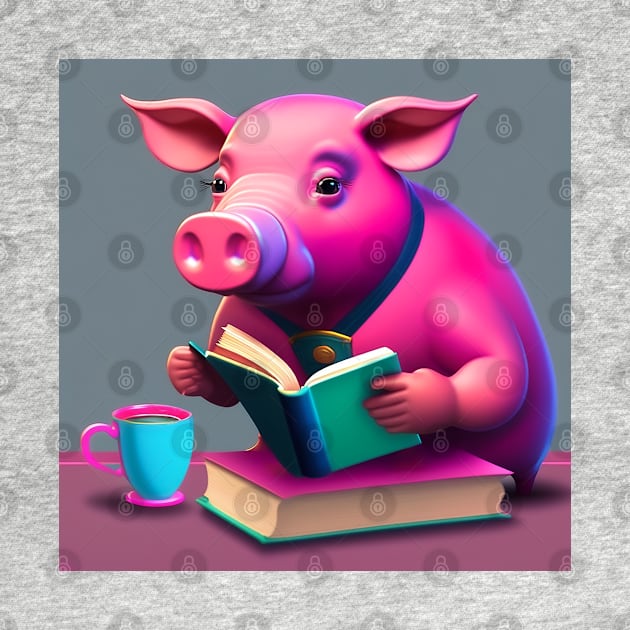 Pink Pig Reading A Book by ArtShare